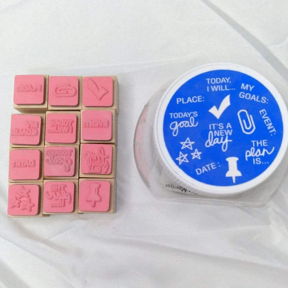 Craftsmart Stamp set, 12-Piece Wooden Block Planning Rubber Stamp Set